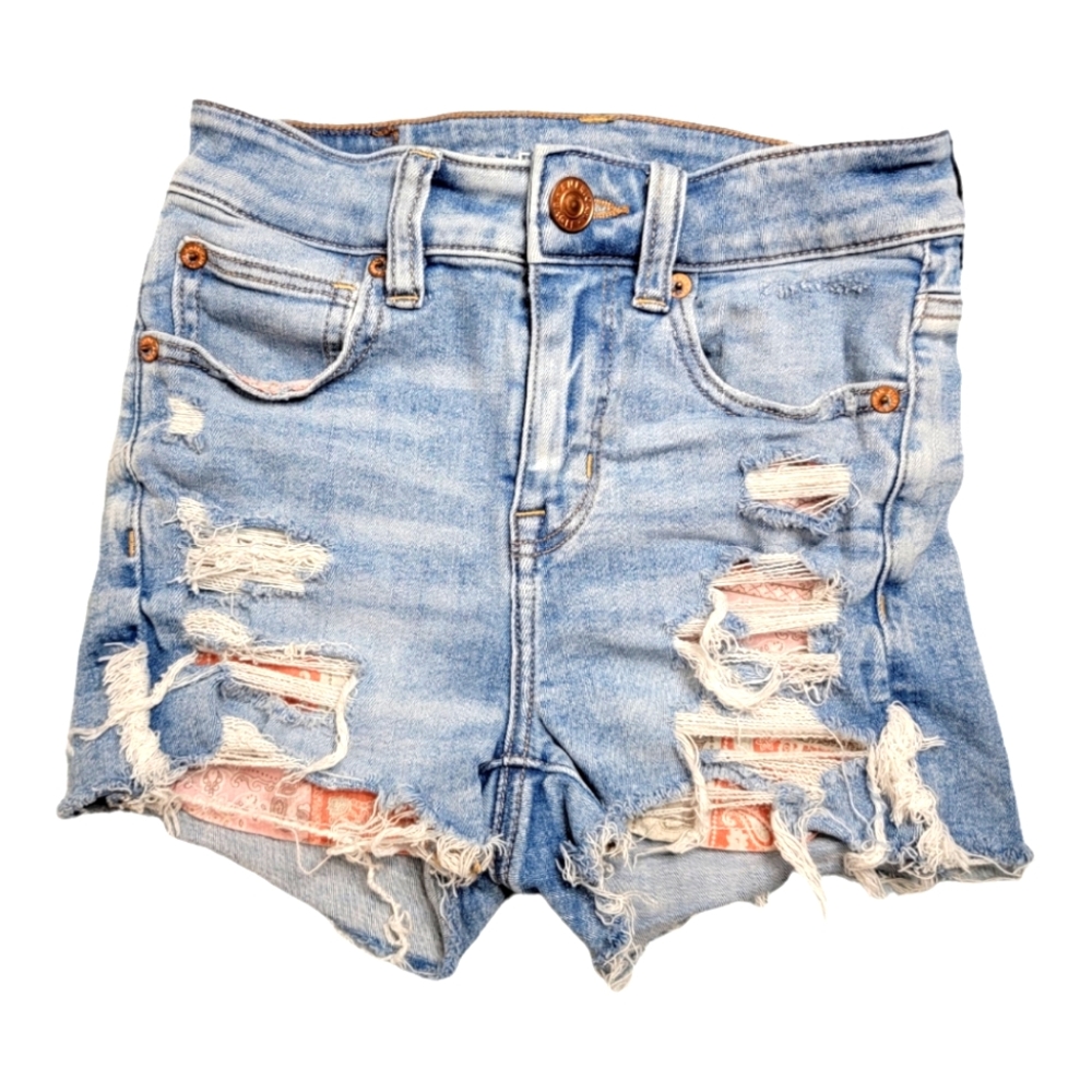 American Eagle Shorts Sz 00 High Rise Shortie Next Level Stretch Distressed‎ EUC